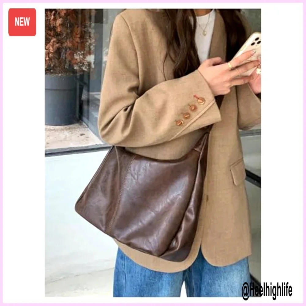 Soft PU Leather Crossbody Hobo Bag with Zipper Closure Vintage Style